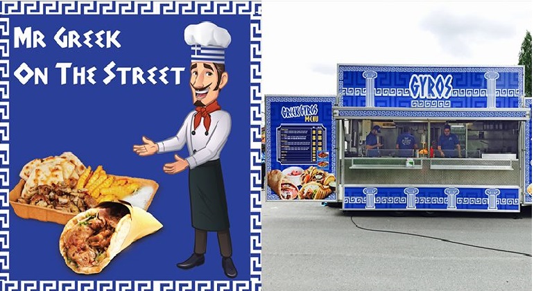 Bild på blå foodtruck som säljer grekiska gyros