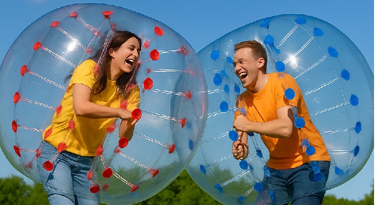 två personer i Bumperballs