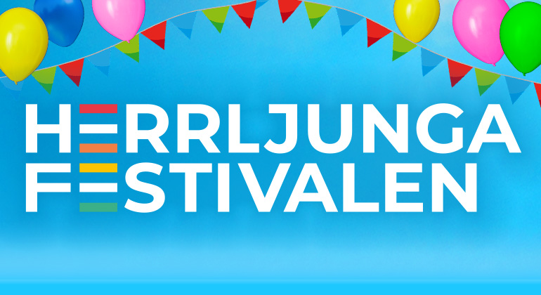 festivallogga med ballonger omkring