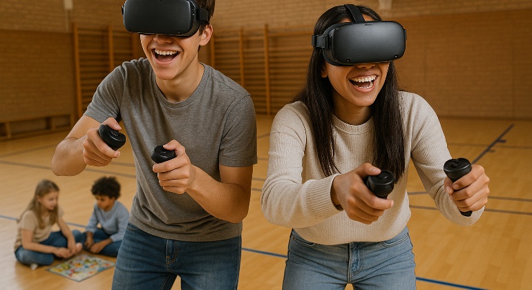 Två ungdomar spelar VRspel