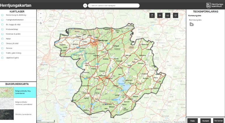 En skärmbild på hur Herrljungakartas hemsida ser ut