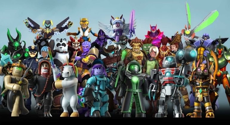 En gruppbild av figurerna i Roblox.