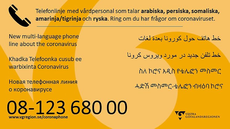 Telefonlinje coronavirus på flera språk